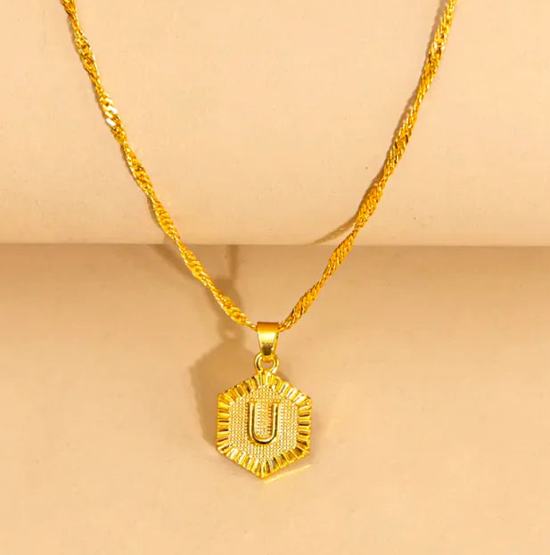 Hexagon Initial Pendant Necklace – Elegant Women's Jewelry