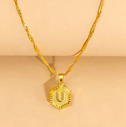 Hexagon Initial Pendant Necklace – Elegant Women's Jewelry