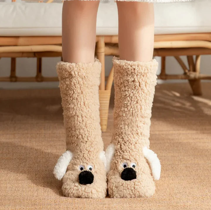 Women's Plush Winter Dog-Themed Socks