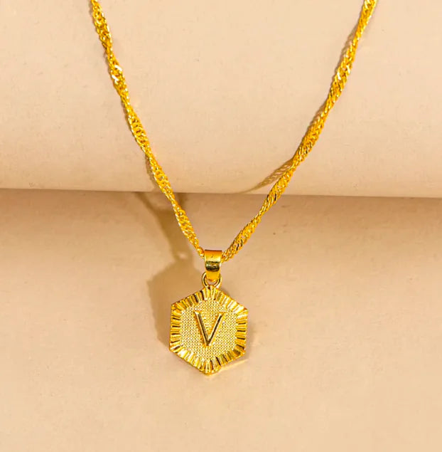 Hexagon Initial Pendant Necklace – Elegant Women's Jewelry