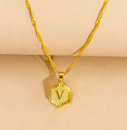Hexagon Initial Pendant Necklace – Elegant Women's Jewelry