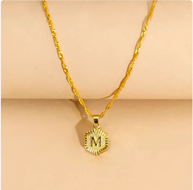 Hexagon Initial Pendant Necklace – Elegant Women's Jewelry