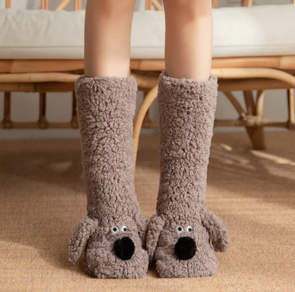 Women's Plush Winter Dog-Themed Socks