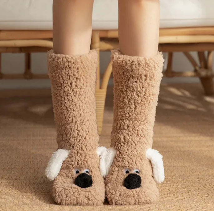 Women's Plush Winter Dog-Themed Socks