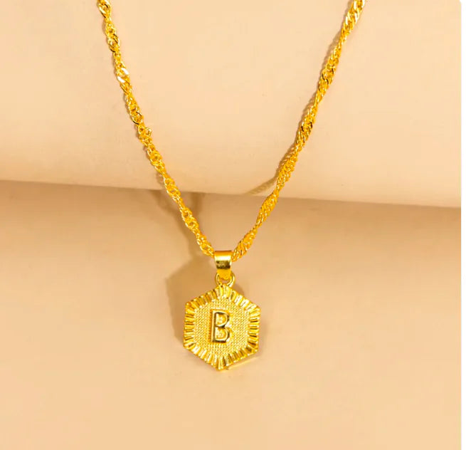 Hexagon Initial Pendant Necklace – Elegant Women's Jewelry