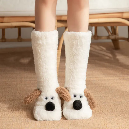 Women's Plush Winter Dog-Themed Socks