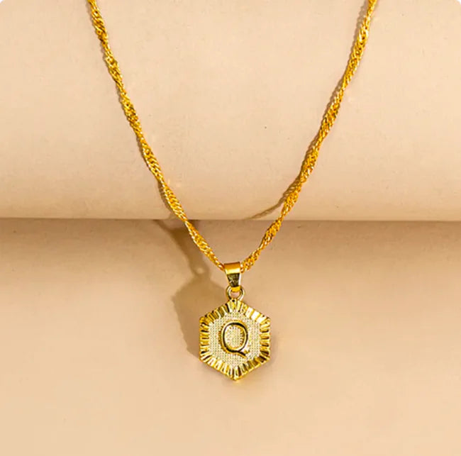 Hexagon Initial Pendant Necklace – Elegant Women's Jewelry
