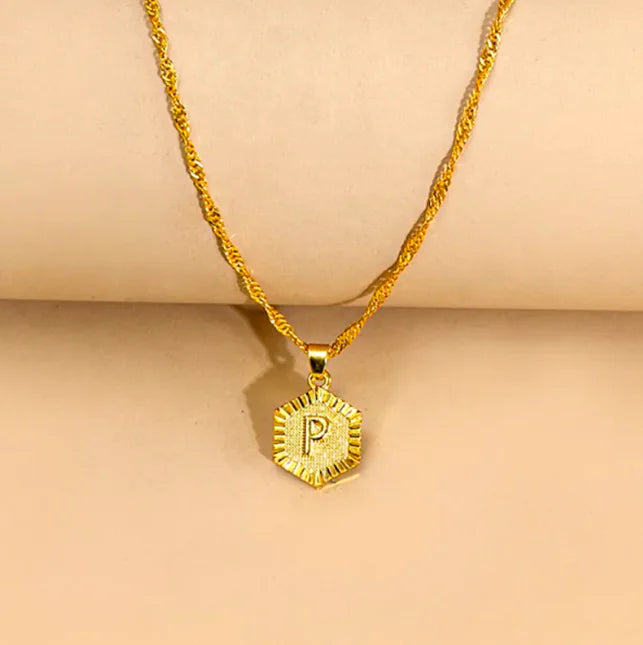 Hexagon Initial Pendant Necklace – Elegant Women's Jewelry